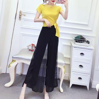 Tie Waist Short-sleeve T-shirt / Wide Leg Pants / Set