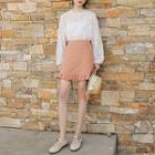 Flower Detail Long-sleeve Top / Ruffle Hem A-line Skirt