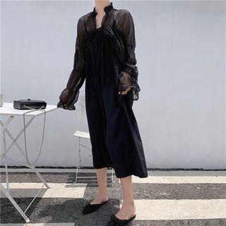 Cutout Back Spaghetti Strap Top / Tie-front Lantern-sleeve Top
