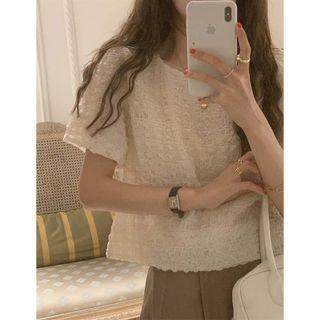 Short-sleeve Textured T-shirt Off-white - One Size