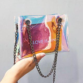 Iridescent Transparent Chained Handbag With Pouch