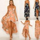 Floral Print Spaghetti-strap Dip-back A-line Mini Dress