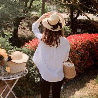 Open-placket Stitched Linen Blouse