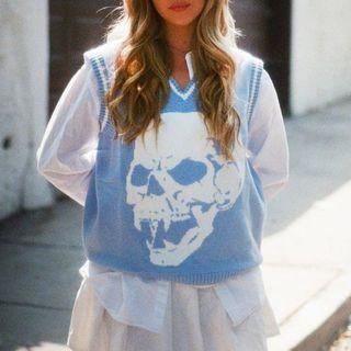 Skull Print Knit Vest