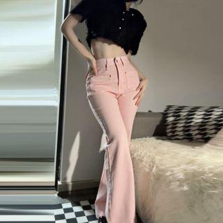 Short-sleeve Crop Knit Top / High Waist Bootcut Pants