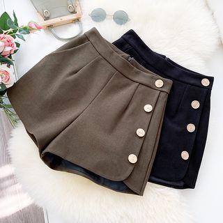 Side Buttoned High-waist Wide Leg Shorts