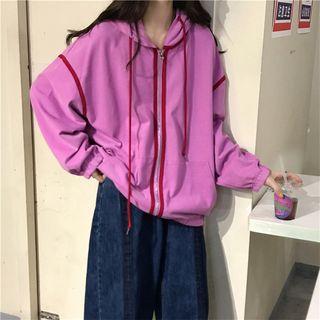 Striped Hooded Zip Jacket As Shown In Figure - One Size