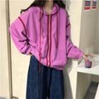 Striped Hooded Zip Jacket As Shown In Figure - One Size