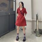 Notch Lapel Short-sleeve Mini A-line Shirtdress