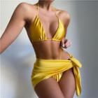 Set: Halter-neck Bikini Top + Bottom + Cover-up Skirt