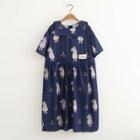 Short-sleeve Print Collared Dress As Shown In Figure - One Size