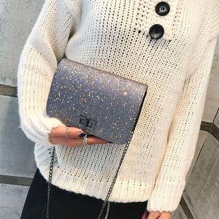 Faux Leather Twist Lock Sequined Crossbody Bag