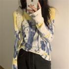 Tie Dye Knit Top Blue & White & Yellow - One Size