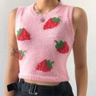 Sleeveless Strawberry Knit Crop Top