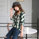 Double V-neck Dropped-sleeve Check Top