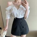 Cold-shoulder Shirred Blouse / Skort