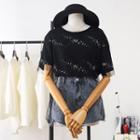 Short-sleeve Sequin Mesh Overlay T-shirt