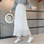 Crinkled Mesh A-line Midi Skirt