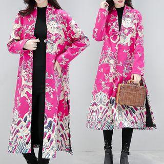 Patterned Midi Frog-buttoned Coat