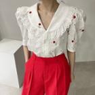 Short Sleeve Lace Collar Eyelet Blouse