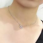 Rhinestone Heart Pendant Necklace X001 - Rhinestone Heart - Silver - One Size