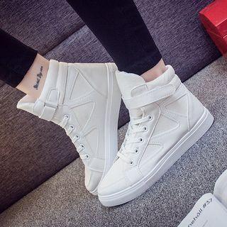 Plain Faux Leather High-top Sneakers