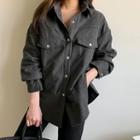 Flap-pocket Quilted Shirt Dark Gray - One Size