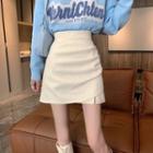 High-waist Asymmetrical Hem A-line Skirt