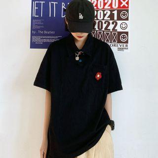Embroidered Print Short-sleeve Lapel T-shirt