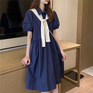 Elbow-sleeve A-line Dress With Shawl