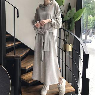Tie Waist Midi Hoodie Dress