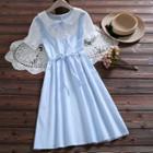 Bow-neck Inset Short-sleeve Dotted Tank Dress