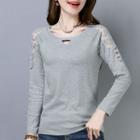 Long-sleeve Mesh Panel Cut-out T-shirt