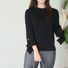Faux-pearl Beaded Flare-sleeve Knit Top