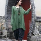 Linen Long-sleeve Long T-shirt