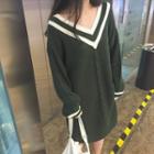 Contrast Trim V-neck Chunky Knit Dress
