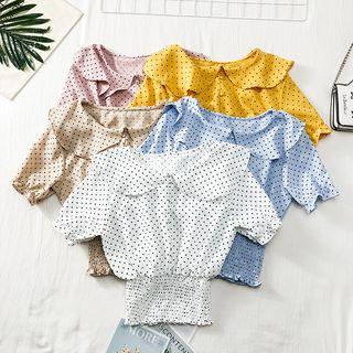 Peter Pan-collar Dotted Crop Blouse