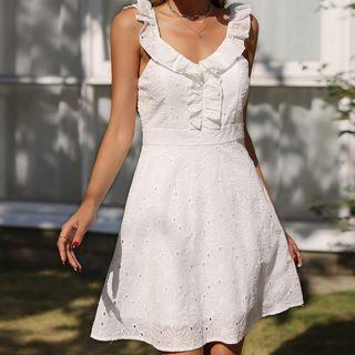 Plain Sleeveless Floral Pattern Dress
