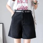 Set: Wide-leg Shorts + Faux Leather Belt