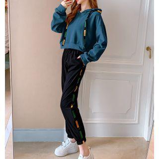 Set: Long-sleeve Cropped Hoodie / Contrast Trim Sweatpants