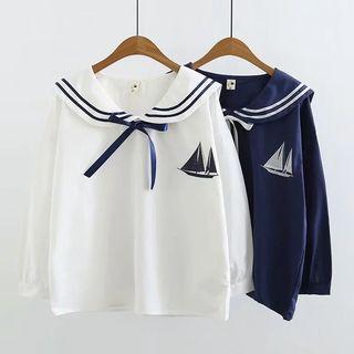 Sailor Collar Embroidered Blouse