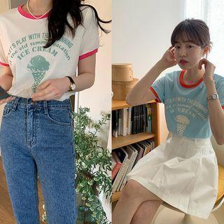 Ice Cream Print Ringer T-shirt