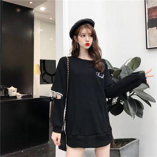 Fringed Long-sleeve Loose-fit Sweatshirt As Figure - One Size