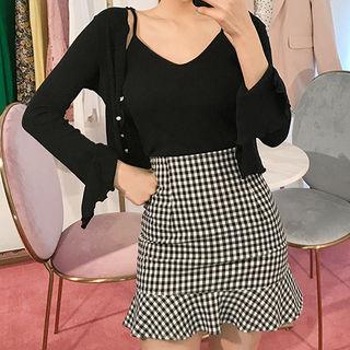 Ruffle-hem Gingham Miniskirt