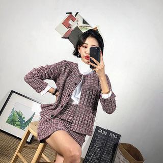 Set: Round-neck Tweed Jacket + Miniskirt