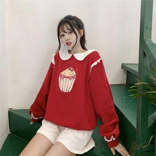 Contrast Collar Cupcake Print Sweatshirt