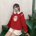 Contrast Collar Cupcake Print Sweatshirt