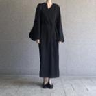 Open Placket Tie-waist Midi Split Shirt Dress Black - One Size