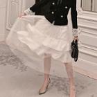 Sheer Overlay Pleated Midi Skirt White - One Size