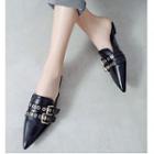 Faux Leather Pointed Toe Buckled Mules